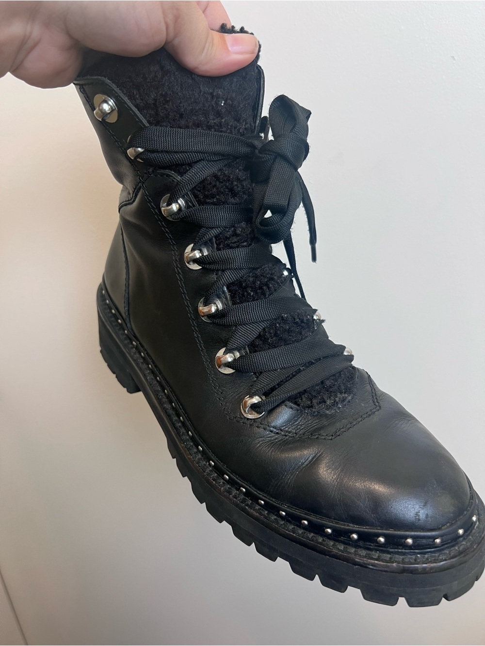 Steve Madden Rainier Black Leather Combat Boots Sherpa Lug Sole Size 9 - Picture 5 of 12